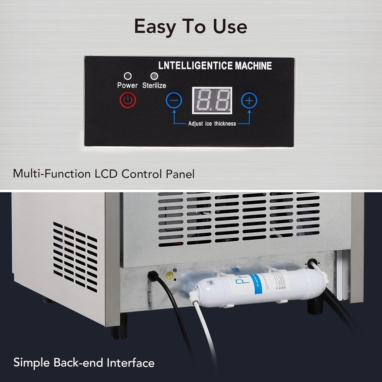 Commercial Ice Maker 80lbs/24H Undercounter Ice Machine, 30 Lbs Storage Capacity, Stainless Steel, Low Noise, Automatic Overflow Prevention, Adjustable Ice Cube Thickness