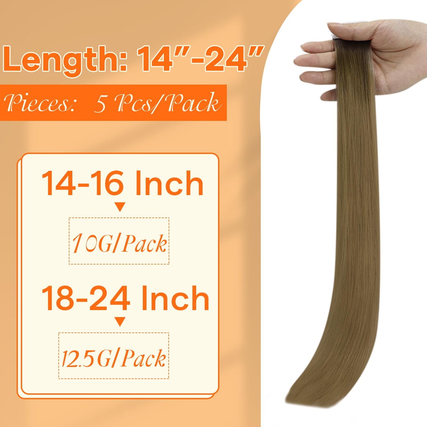 Full Shine Intact Human Hair Extensions Tape in Color R3 Dark Brown to 8 Light Brown 16 Inch Natural Seamless Straight Injected