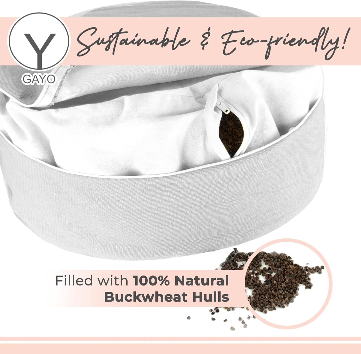 Gayo Meditation Cushion and Floor Pillow. Ideal for Meditation Pillow, Yoga, & Floor Sitting - Premium Buckwheat Supportive Round Cushion with Changeable Cover. Versatile & Stylish - 16" in