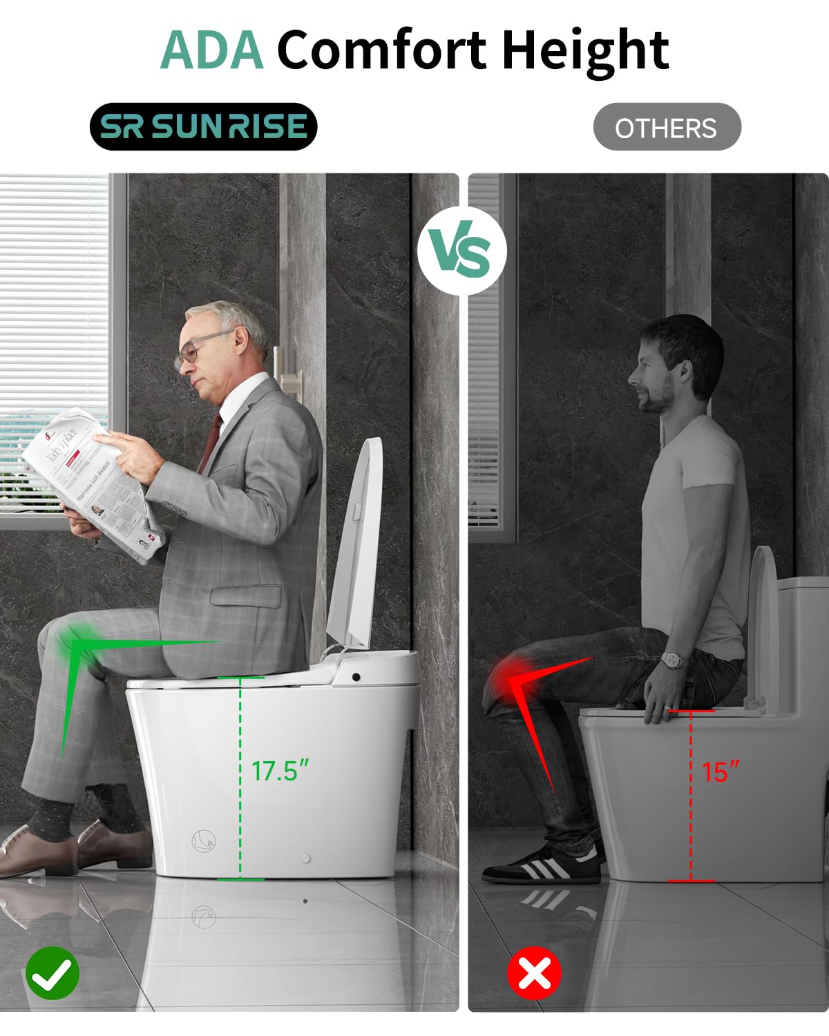 SR SUN RISE One Piece Smart Toilet with Bidet Built-in All in One Intelligent Electric Toilet with Adjustable Heated Seat,Drying,Powerful/Water-saving Flush,Deodorisation&Sterilisation for Bathroom