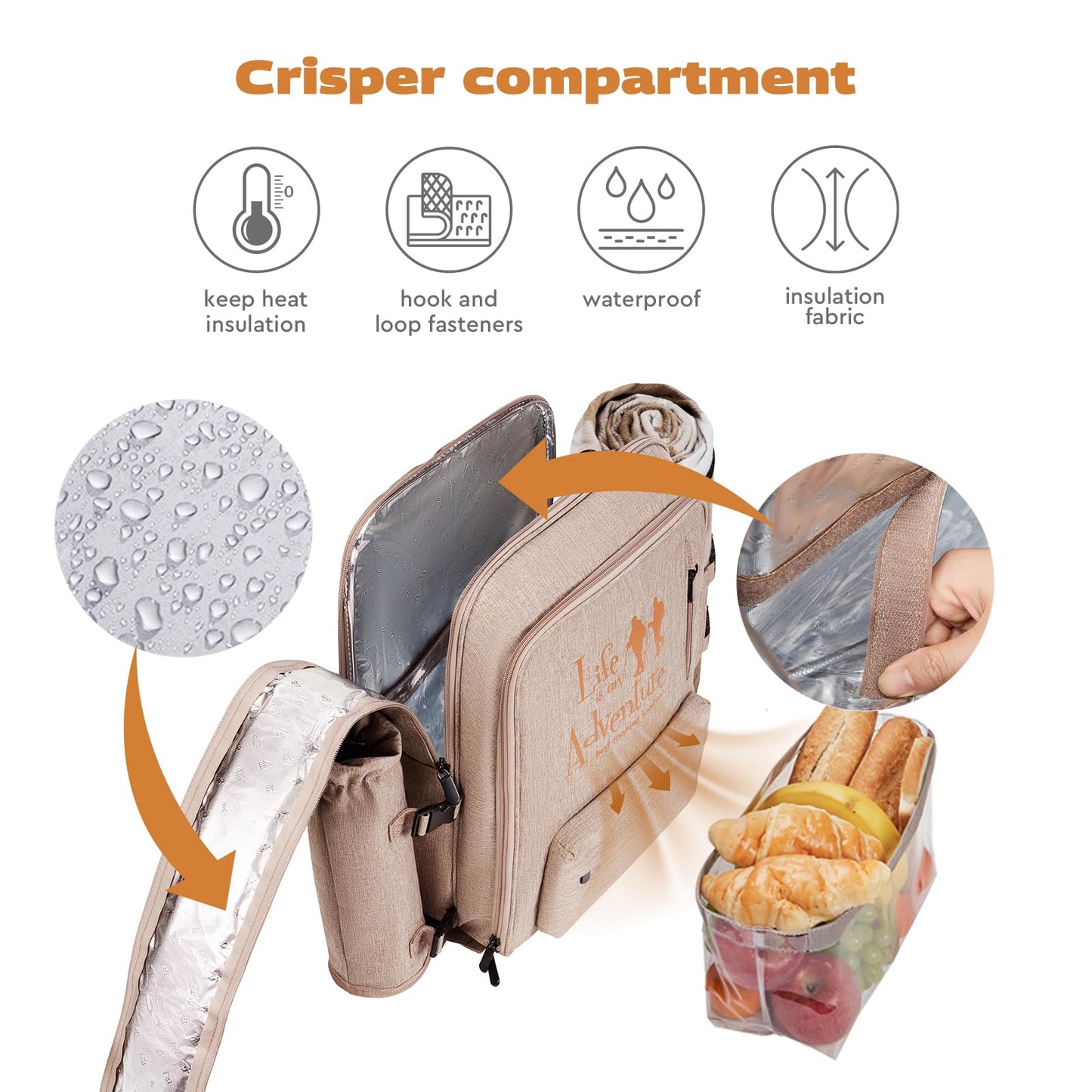 24L Insulated Picnic Basket Leak Proof Picnic Backpack for 2, Light Brown Camping Gifts, Cool Bridal Shower Gifts for Bride & Groom, Mr & Mrs, Anniversary Engagement Wedding for Newly Engaged Couples