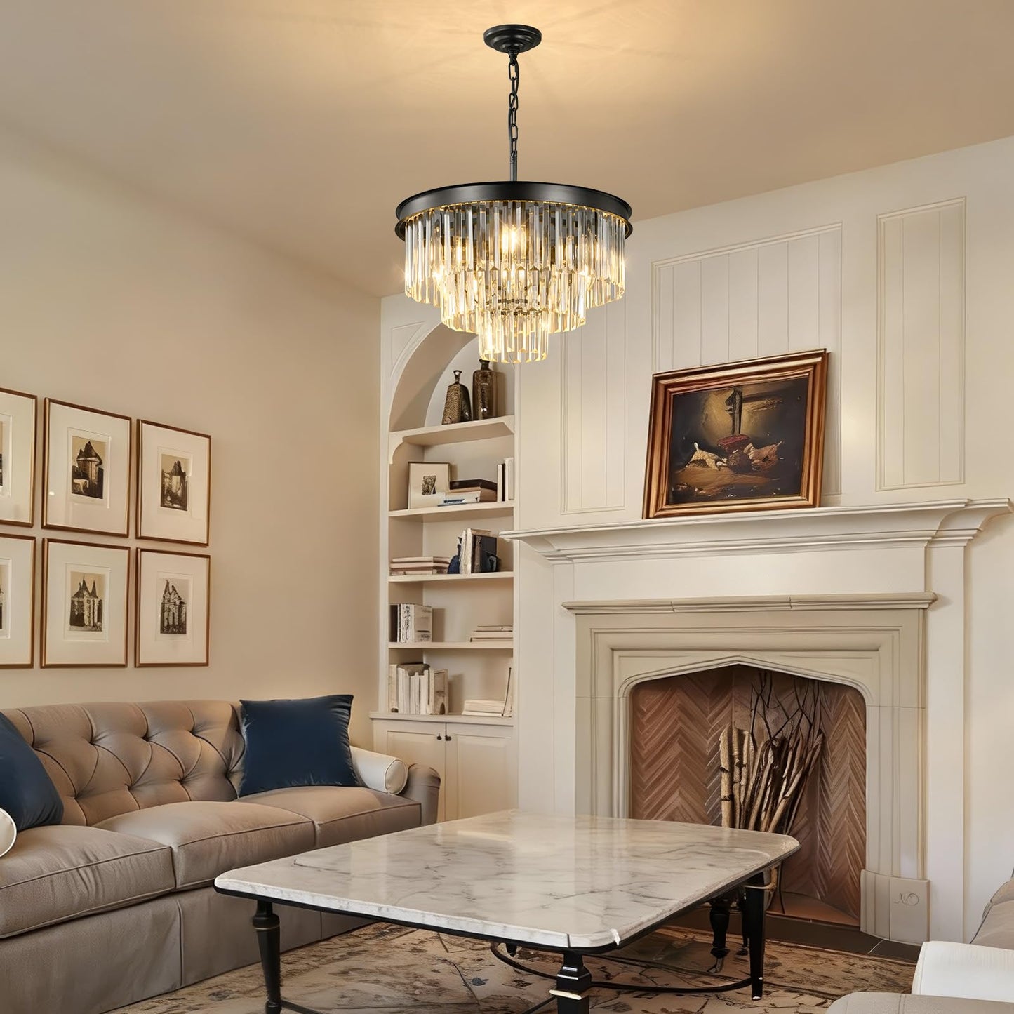 Black Crystal Chandeliers For Dining Room: 20" Modern Luxury Chandelier For Bedroom - Round Crystals Ceiling Pendant Lighting Fixtures For Living Room Entryway Kitchen Over Table Island Foyer 9 Light