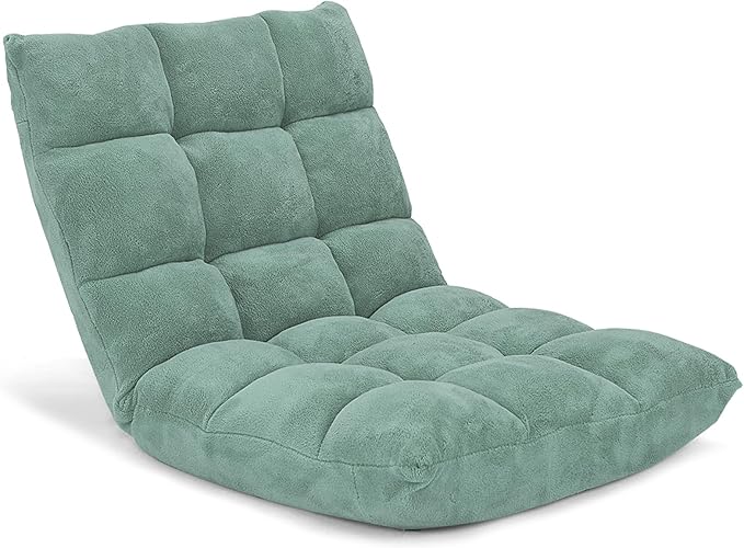 Giantex Floor Chairs, Floor Gaming Chair with Back Support, Coral Velvet, 14 Adjustable Position, Thick Sponge Padding, Floor Seating Lounge for Reading, Watching TV, Meditation, Gaming Chair Floor