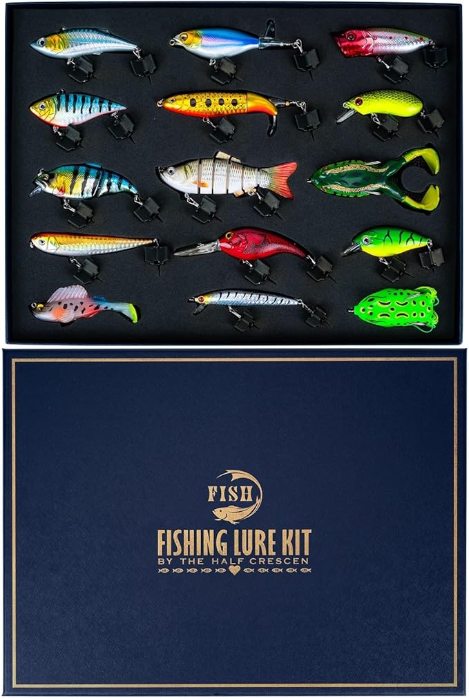 HALF CRESCEN Fishing Lures Kit for Diving Bass/Trout/Pike with Lifelike Action, Fishing Gear Set for 2025 Xmas