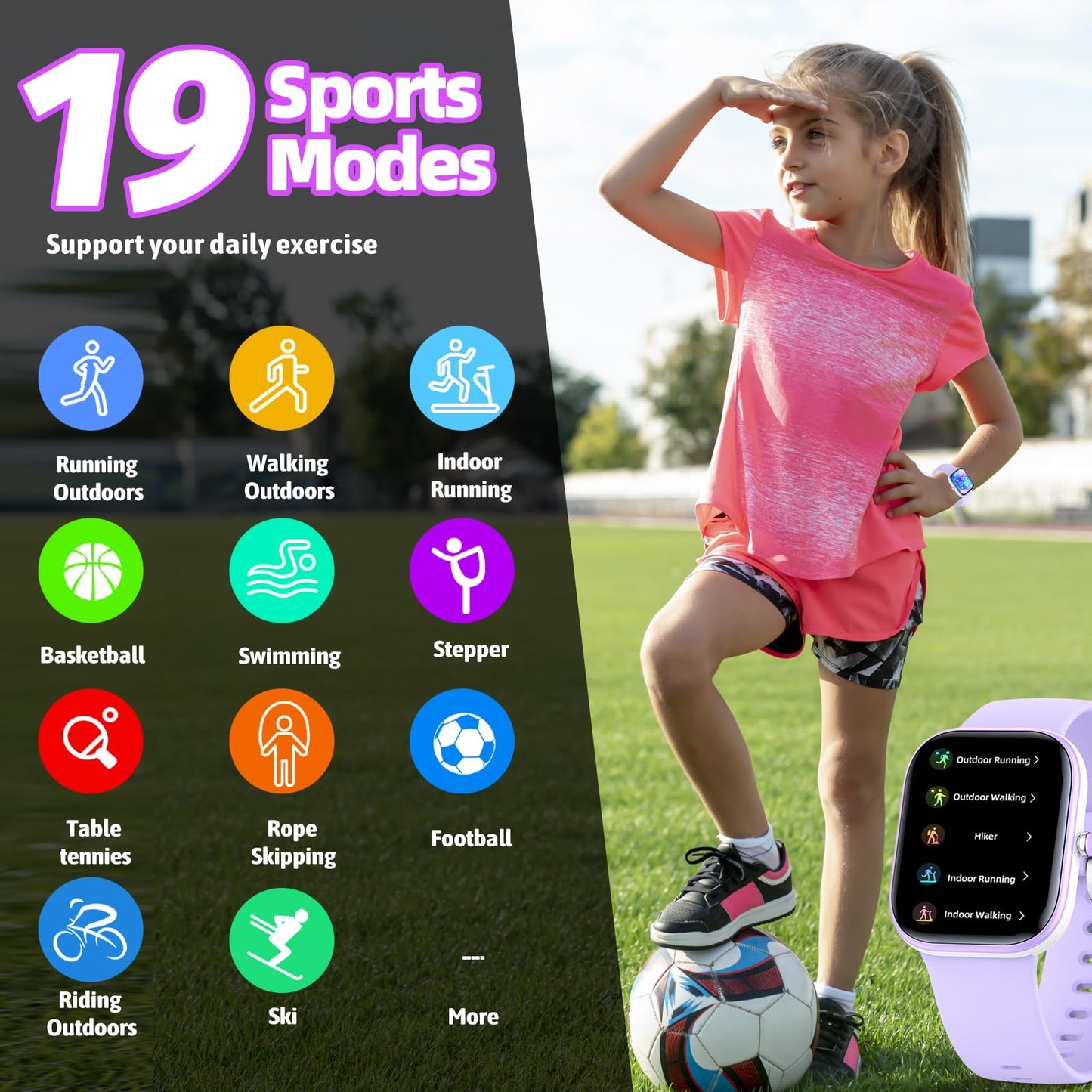 Nyonio Smart Kids Watch with Fitness Tracker No Phone/APP Needed,19 Sport Mode,1.5" DIY Dial,IP68 Waterproof,Sleep Monitor,Pedometers,Heart Rate,Great Birthday Gift for Boys Girls Teens 6-14 year Olds
