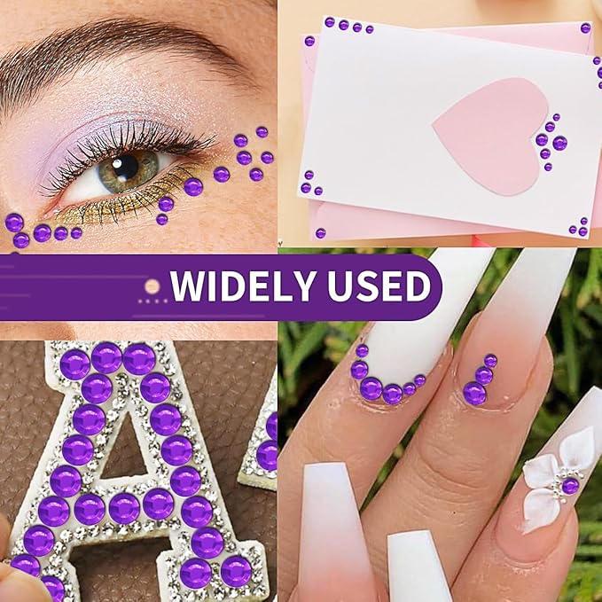 3090PCS Face Gems Eye Jewels Rhinestones Crystals Stickers 3/4/5/6mm with Dark Purple Rhinestones Stickers for Body, Stick on Jewels Makeup Glue for Face Eye Hair Nails Make up and Craft Decor