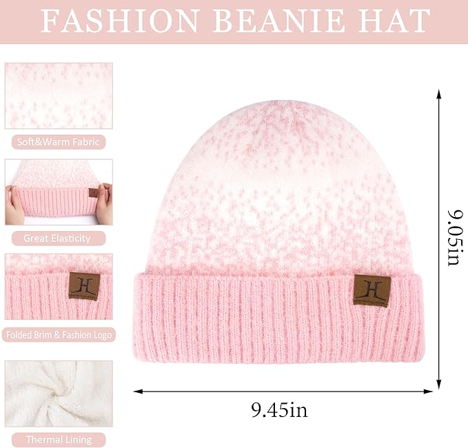 Womens Winter Knit Beanie Hats and Touchscreen Gloves Long Scarf Set with Warm Fleece Lined Skull Caps Scarves for Women