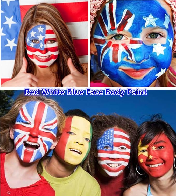 Go Ho 6 Colors Face Body Paint for Halloween Makeup,White &Black &Red&Yellow&Green&Royal Blue Face Paint,Waterproof Professional USA Flag Face Painting,Halloween Cosplay SFX Makeup Palette