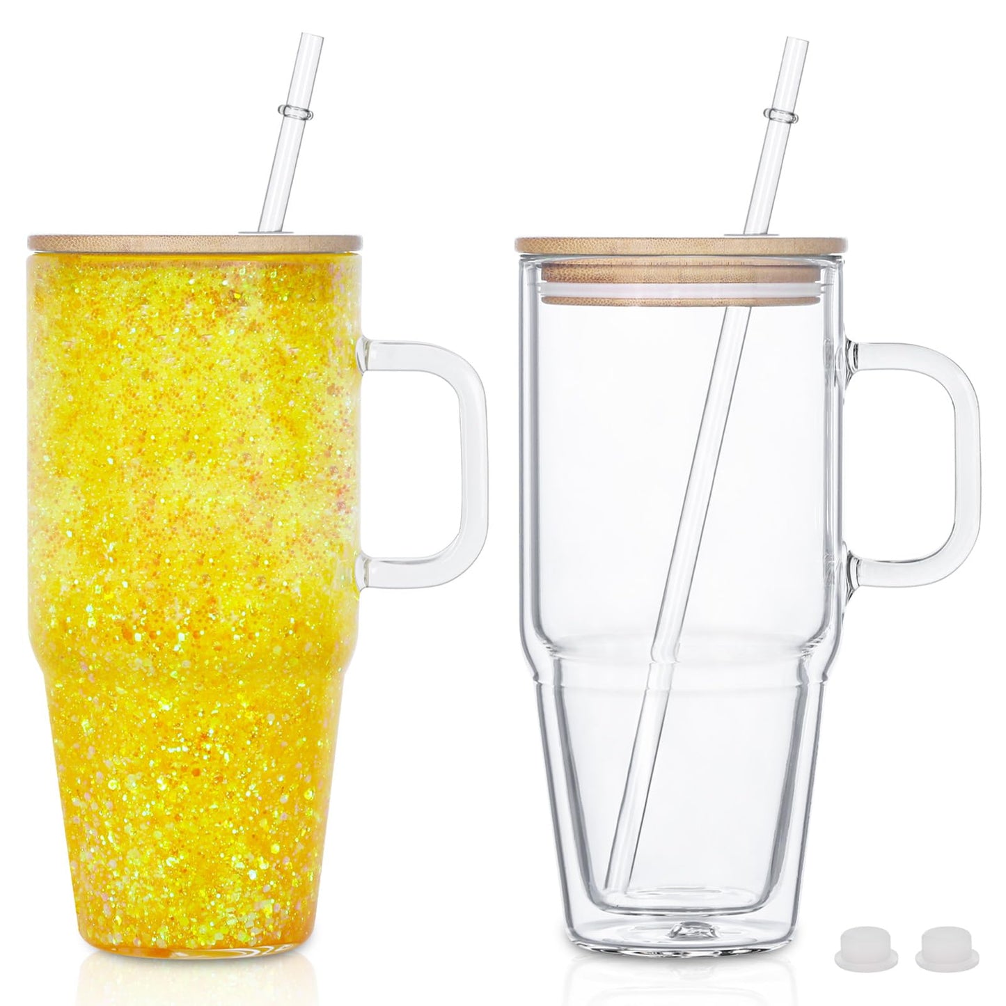 32 Oz Glass Snow Globe Tumbler Cup With Handle, Pre-Drilled Double Wall Glass Coffee Mug For Snow Globe Diy Glitter