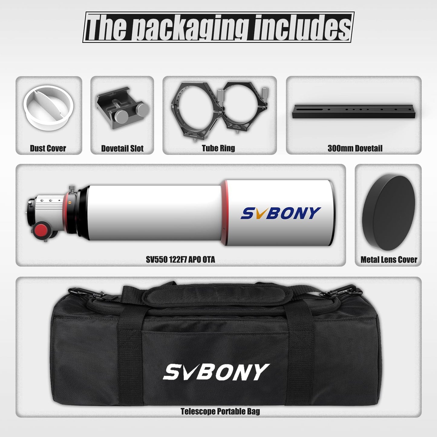 SVBONY SV550 Triplet APO Telescope, 122mm F7 ED Glass Telescope for Adults High Powered, 2.5" Dual-Speed Focuser, 87mm Focus Travel Distance Refractor OTA, for Deep Space Astrophotography and Visual