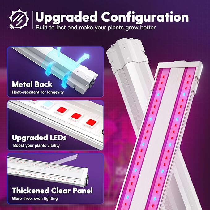 FREELICHT 4 Pack 4ft LED Grow Light, 60W (350W Equivalent), Red Blue (660nm+460nm) Full Spectrum Grow Light for Indoor Plants, Hanging Plug in Grow Lamp for Hydroponic Greenhouse Plants Seedling Veg