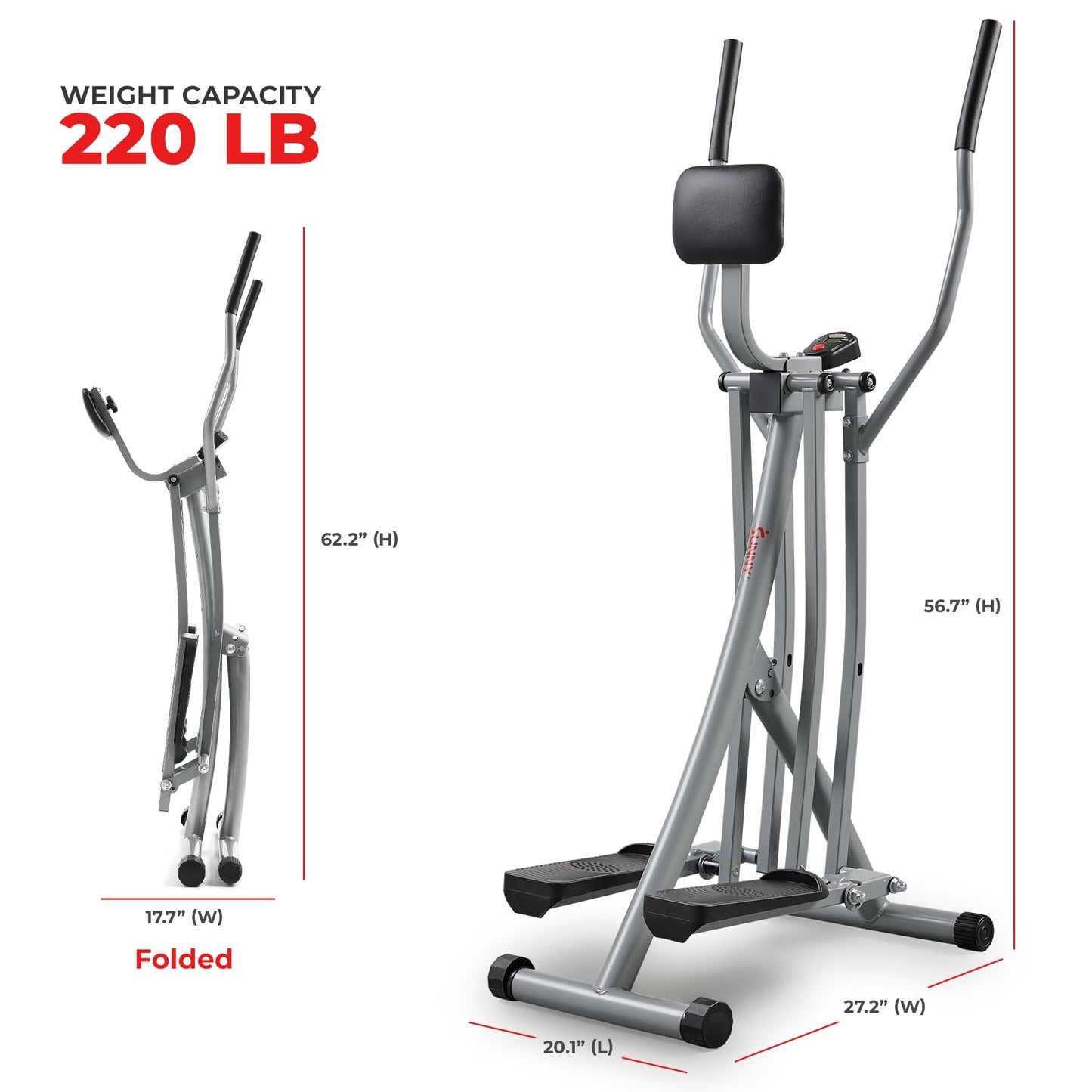 Sunny Health & Fitness Smart Air Walker Elliptical, Low-Impact 30-Inch Stride Home Glider Machine, Senior Cross Trainer for Indoor Cardio Exercise, Free SunnyFit App Bluetooth Connection- SF-E902SMART