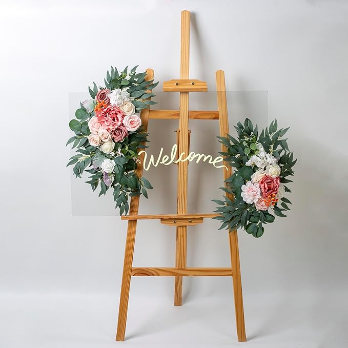 AitnWoy Artificial Wedding Arch Flowers Kit 2 PCS Dust Rose Flowers Silk Peony Floral Swag Welcome Sign for Wedding Ceremony Party Home Garland Decor(Reddish Brown)
