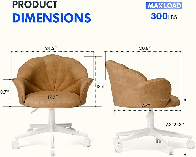 FLEXISPOT Makeup Vanity Chair with Back Velvet Armless Home Office Desk Chairs with Wheels, Cute Flower Modern Accent Chair for Girls Women Living Room Bedroom Vanity Study Small Space, Brwon