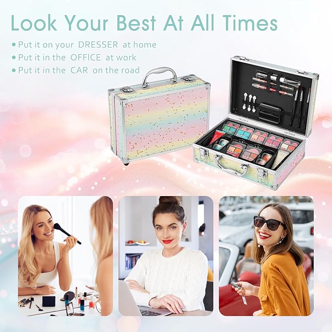 Makeup Kit for Teenager & Women Full Kit, All in One Makeup Set With The Small Cosmetic Train Case, Professional Makeup Kit, Makeup Gift Set for Women Girls (Set A)