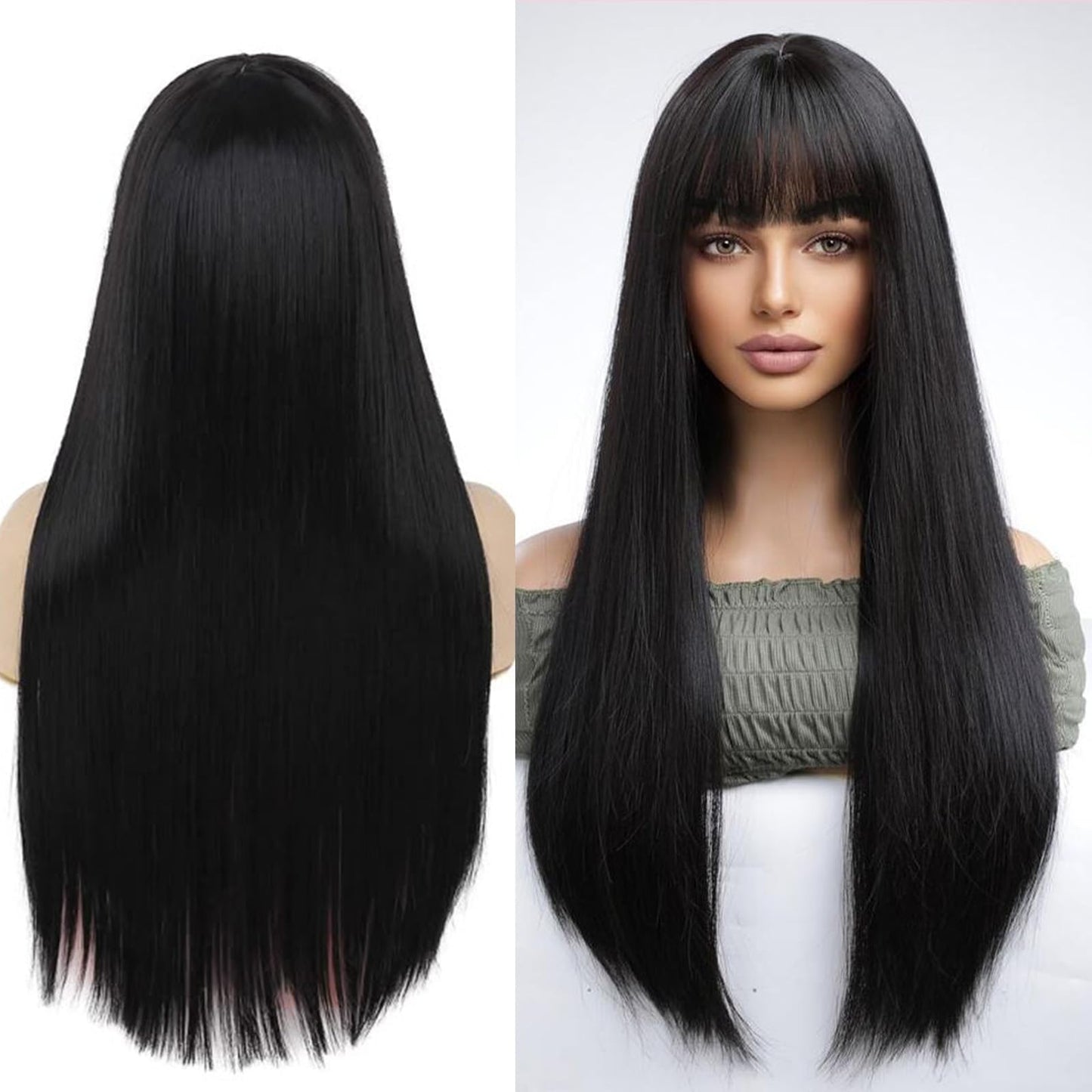 Twigoal Straight Wigs Human Hair with Bangs Brazilian Virgin Human Hair Wigs for Women Glueless Wigs Human Hair Wigs Natural Col
