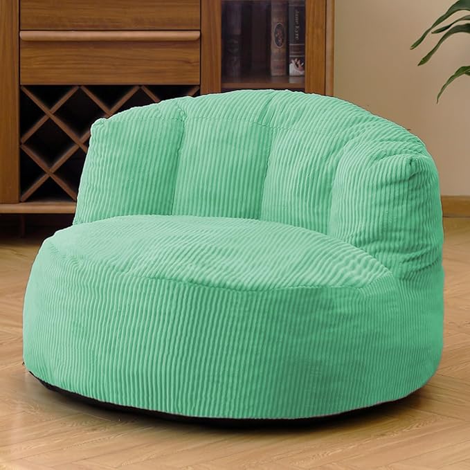 N&V Large Crescent Bean Bag Chair, Adult Size Bean Bag Sack, Foam Filling, Soft Premium Corduroy Bean Bag for Living Room Bedroom Dorm and Office (Mint)
