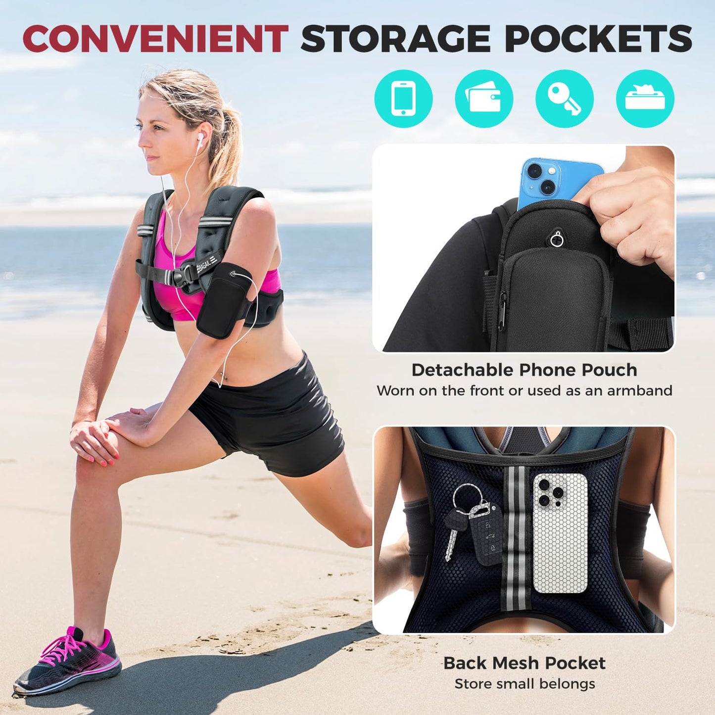 BAGAIL Weighted Vest, 5lb/8lb/10lb/12lb/15lb/20lb/25lb/30lb Weight Vest for Walking & Weight Loss, Reflective Rucking Vest with Phone Pouch for Women & Men, Home Gym & Outdoor Training