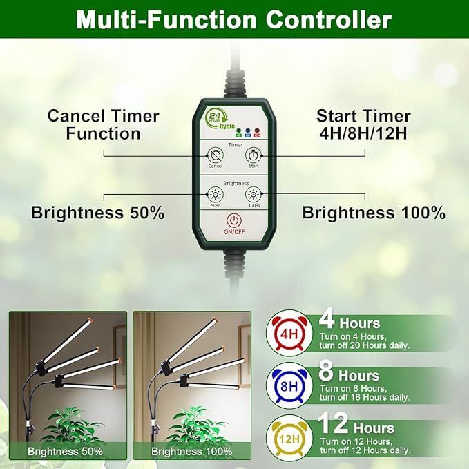 YEOLEH Floor Lamp Grow Light for Large Tall Plants Indoor, 6000K White Full Spectrum Plant Growing Light with Red Blue LED, Foldable Light Strip, Dimmable & Timer Function, Height 17-62‘’