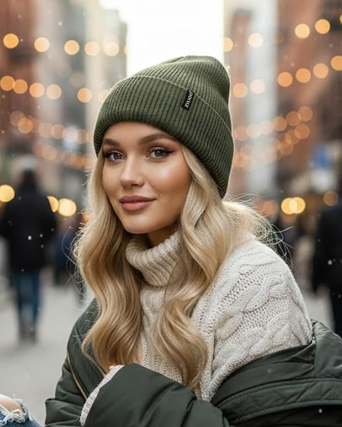 Zylioo Oversize Beanie Hats, XXL Big Size Ribbed Knit Cuffed Winter Hat for Cold Weather, Warm Skull Watch Cap
