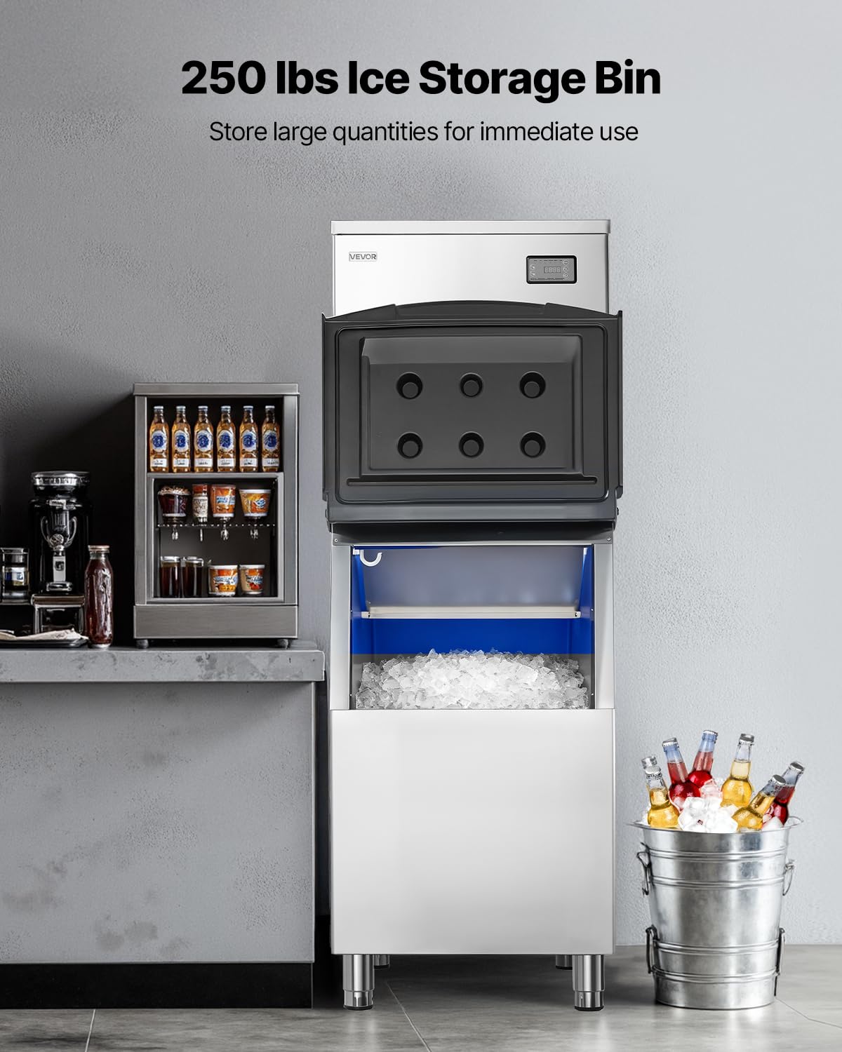 VEVOR Commercial Ice Maker Machine, 450LBS/24H Ice-Making Machine with 250LBS Stainless Steel Storage Bin, Auto Self-Cleaning Ice Maker with Touchscreen for Bar Cafe Restaurant Business Commercial