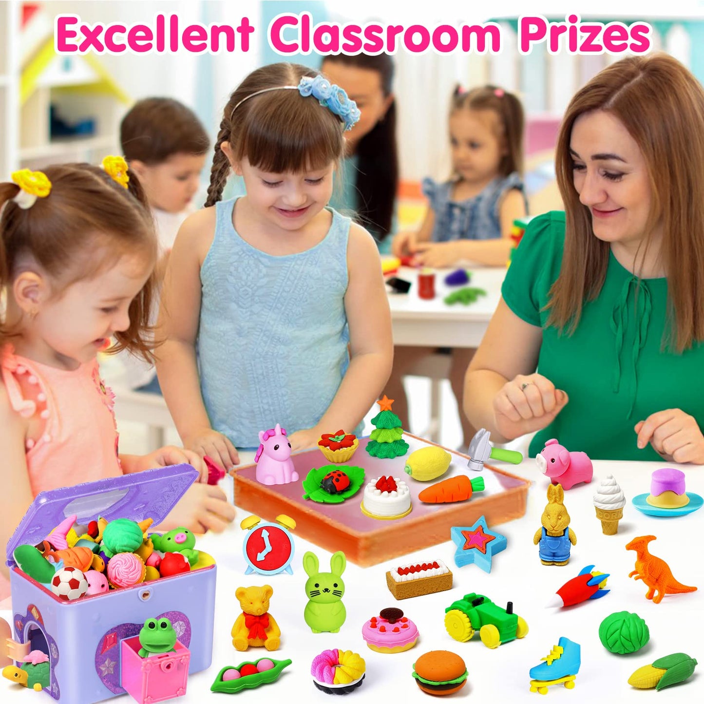 Arscniek 140 Pack Animal Erasers for Kids, Take Apart Mini Pencil Erasers, Desk Pets & Treasure Box Toys, Bulk Party Favors, Stocking Stuffers, Classroom Prizes, School Supplies, Gift for Boys & Girls