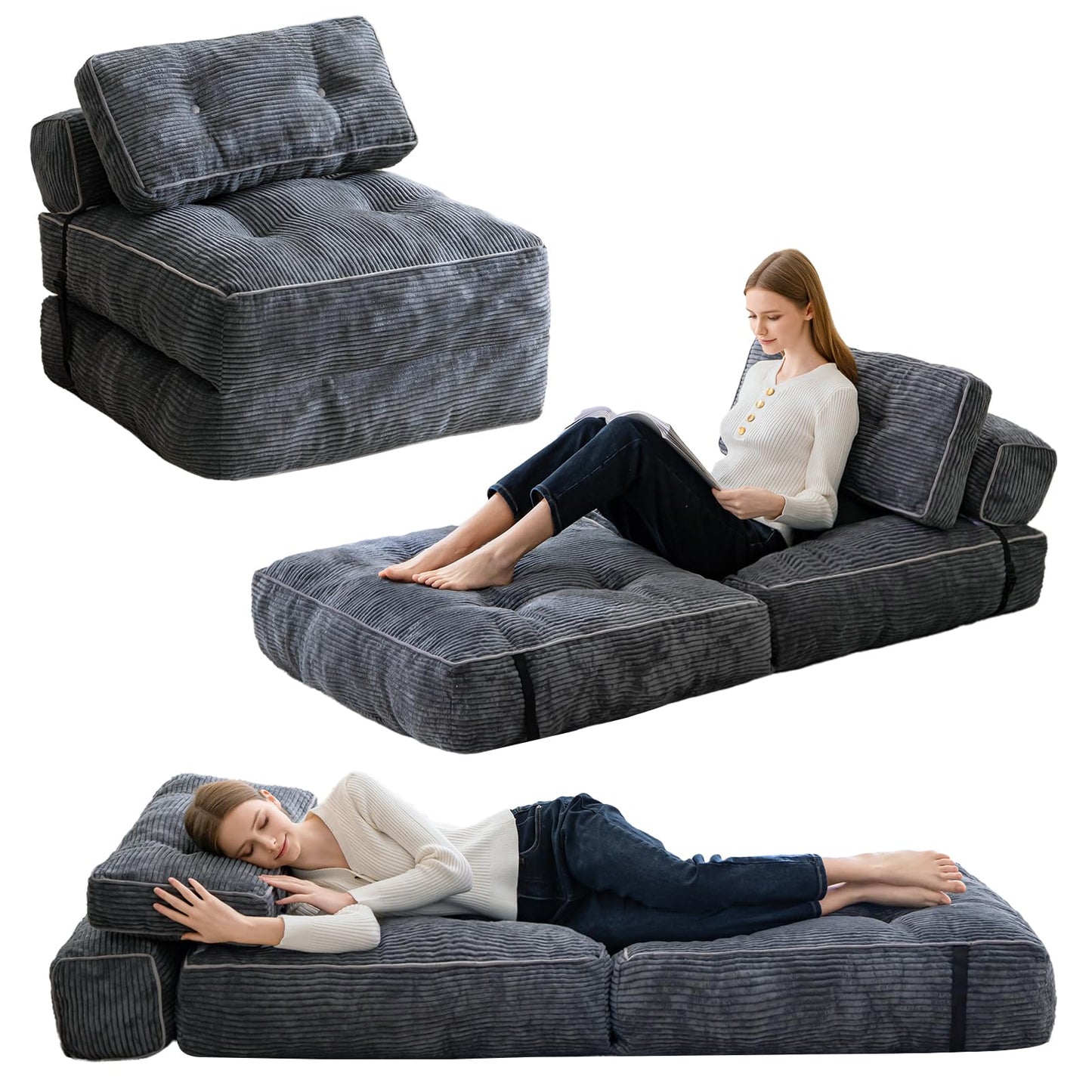 HIGOGOGO Folding Couch Sofa Bed, Convertible Sleeper Chair with Pillow Foldable Mattress with Back Support, Portable Fold Out Chair Bed Floor Mattress,Comfy Floor Sofa for Living Room,Bedroom