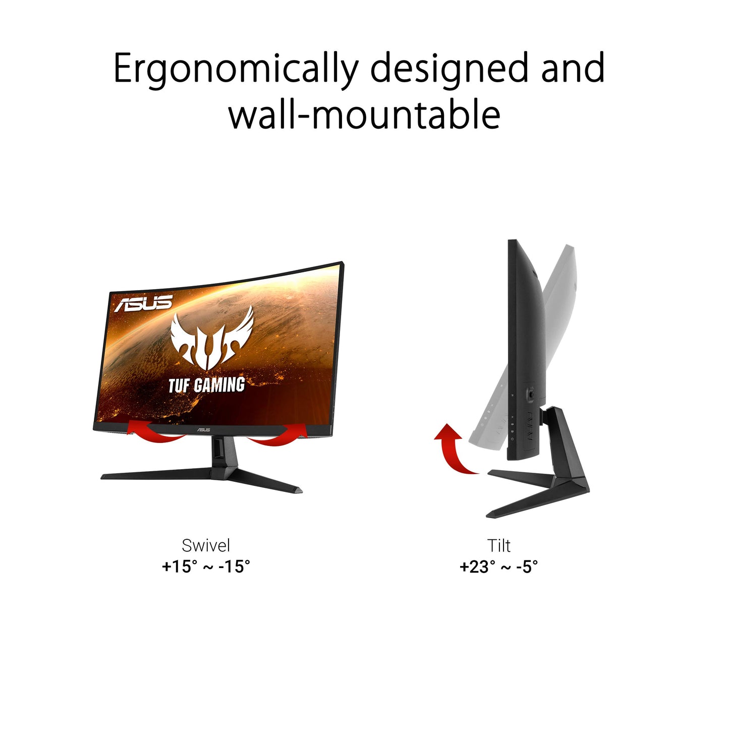 ASUS TUF Gaming VG27VH1B 27” Curved Monitor, 1080P Full HD, 165Hz (Supports 144Hz), Extreme Low Motion Blur, Adaptive-sync, FreeSync Premium, 1ms, Eye Care, HDMI D-Sub, Black