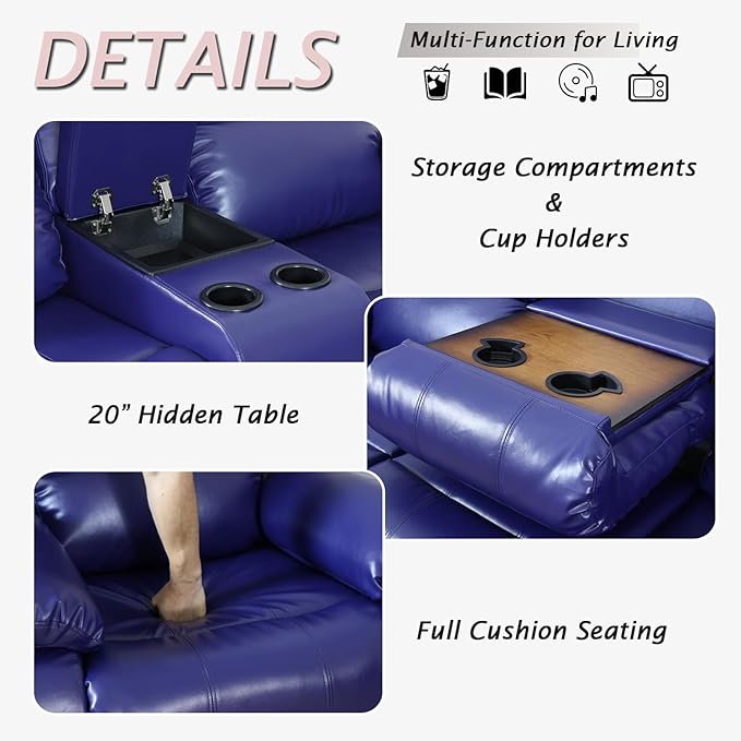 Caberryne 2 Pieces Leather Recliner Sofa Set，Recliner Sofa and Loveseat Sets for Living Room Furniture，Purple Reclining Couch with 4 Recliners for Living Room/Office/Theater Seating(Sofa Set 2 Pieces)