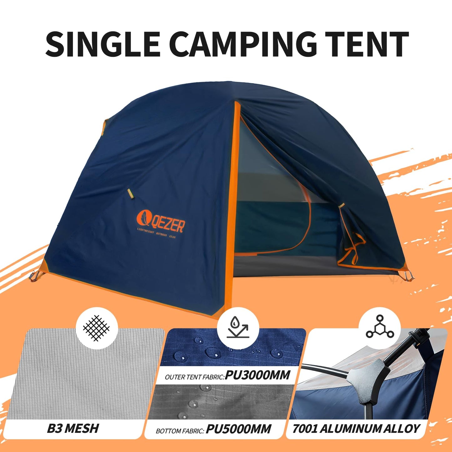 QEZER Camping Tent 1/2 Person Tents Windproof Portable Adults Tents for Camping Hiking Backpacking Traveling Easy Set up (Blue, 1 Person)
