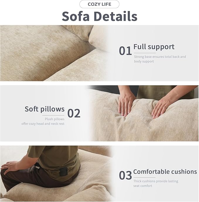 Modular Sectional Sofa with Ottoman,134inch U Shaped Convertible Cloud Couch,8 Seater Convertible V Shaped Living Room Sets,Cover Washable and Replaceable Couches for Living Room,Khkai