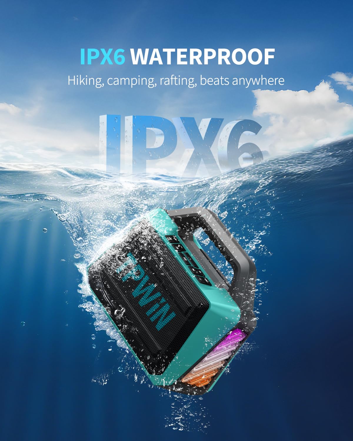 Tpwin Powerful 80W Outdoor Bluetooth Speaker: Ipx6 Waterproof, Rugged, 20H Playtime, Deep Bass, Lightshow, Tws, Bt 5.3 Wireless,