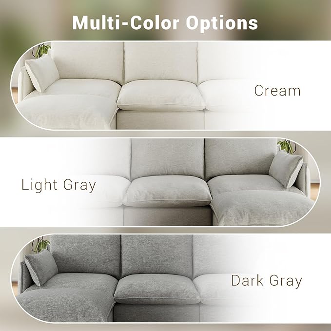 Forest aesthetics Cloud Modular Sectional,3 Seater Waterproof High Backrest V Shape Sectional Sofas,Down Filled Modular Couch with Removable Washable Cover for Living Room,Dark Gray