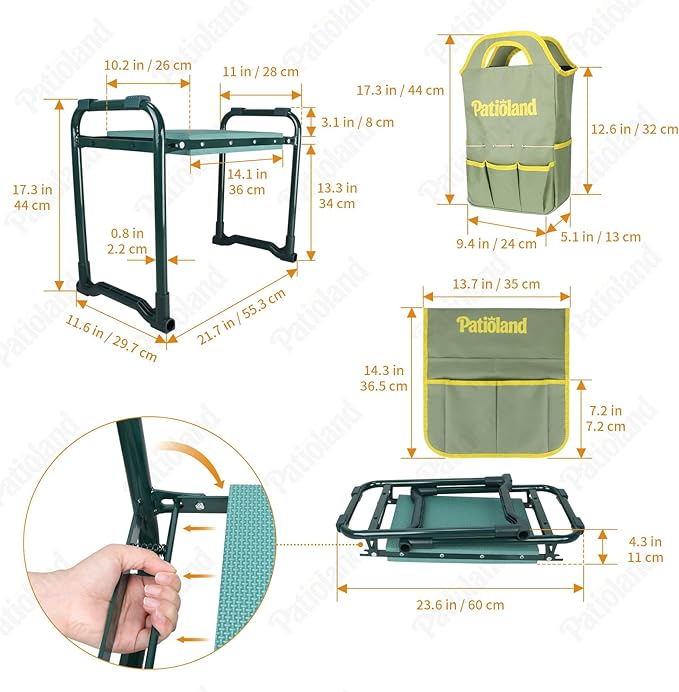 Garden Kneeler and Seat with 1 Gardening Tool Pouch and 1 Tool Bag, 10.2" Widen Heavy Duty Thicken Soft Kneeling Pad, Folding Garden Stool, Outdoor Yard Work Seat, Ideal Gardening Gifts for Mom, Women