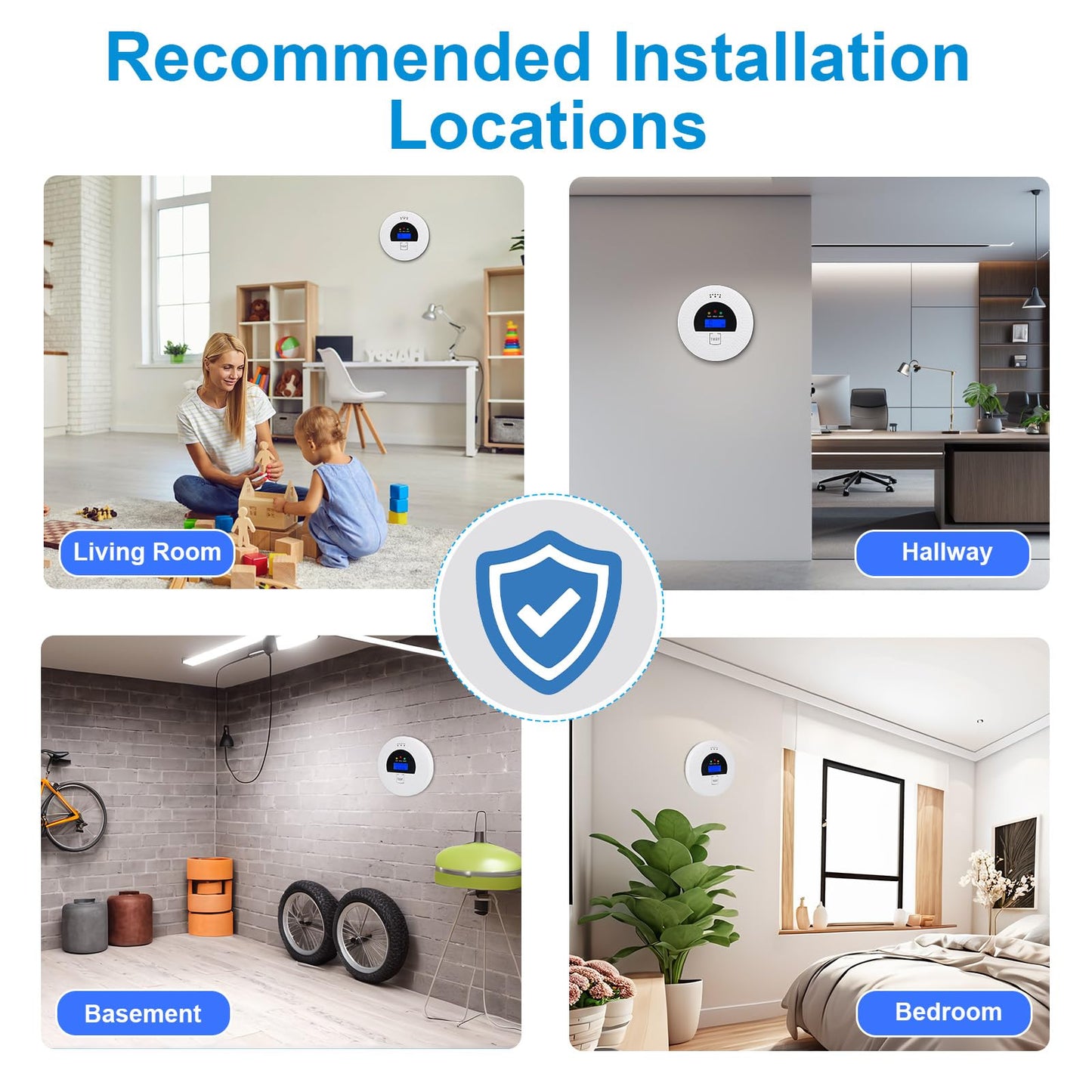4-Pack, Smoke and Carbon Monoxide Detector, Smoke Detector Carbon Monoxide Detector Combo with Test Button, Digital Display, 85dB Alarm for Home and Office