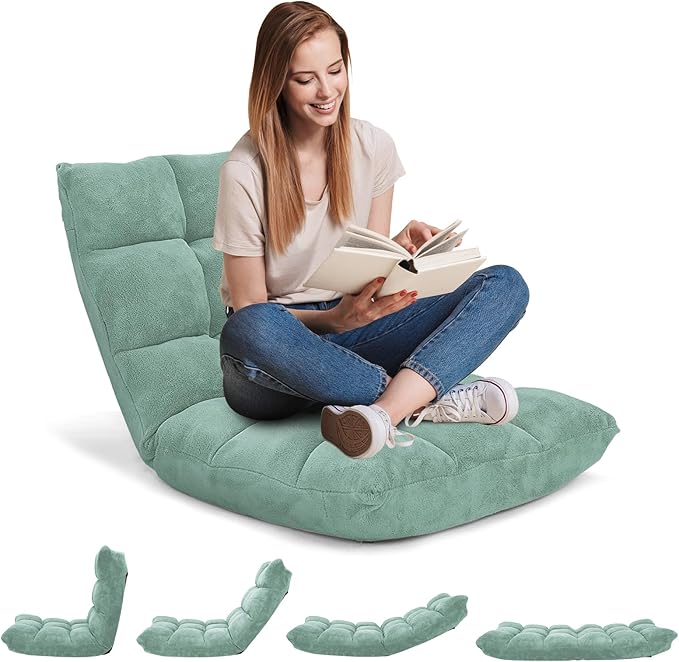 Giantex Floor Chairs, Floor Gaming Chair with Back Support, Coral Velvet, 14 Adjustable Position, Thick Sponge Padding, Floor Seating Lounge for Reading, Watching TV, Meditation, Gaming Chair Floor