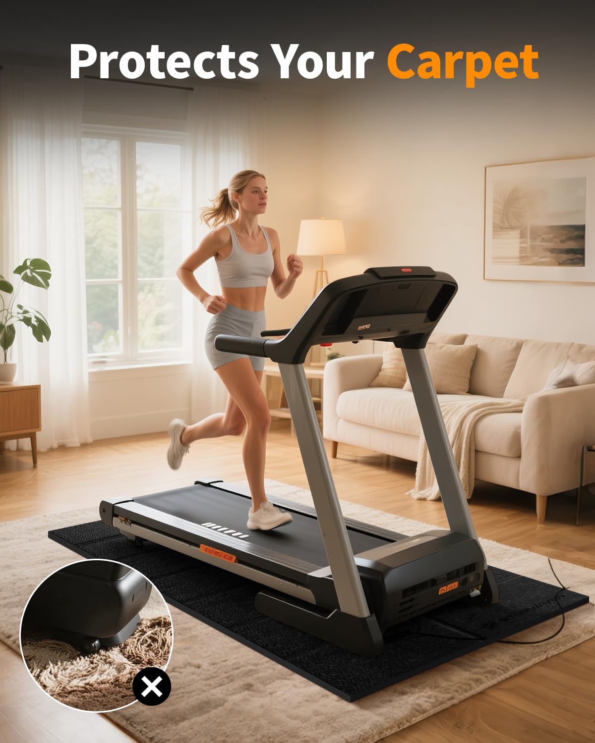 Stepwaver Treadmill Mat for Carpet Floor, 71"x32", Exercise Equipment Mats for Home Gym Workout, 1/4" Thick Waterproof Non-Slip Exercise Bike Mats Floor Protector for Indoor Activity