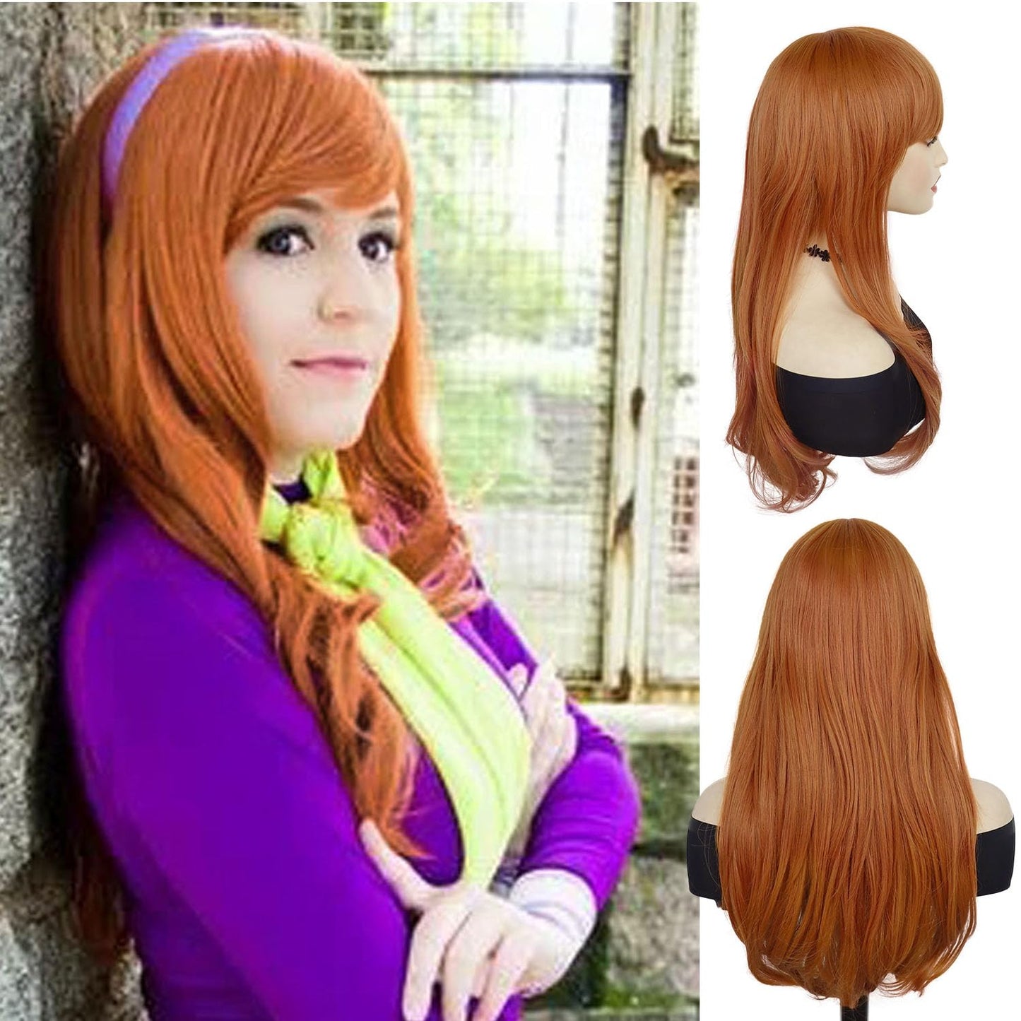 GNIMEGIL Stunning Long Straight Synthetic Wigs for Women in Copper Color Orange Wig with Bangs - Ideal for Style Seekers