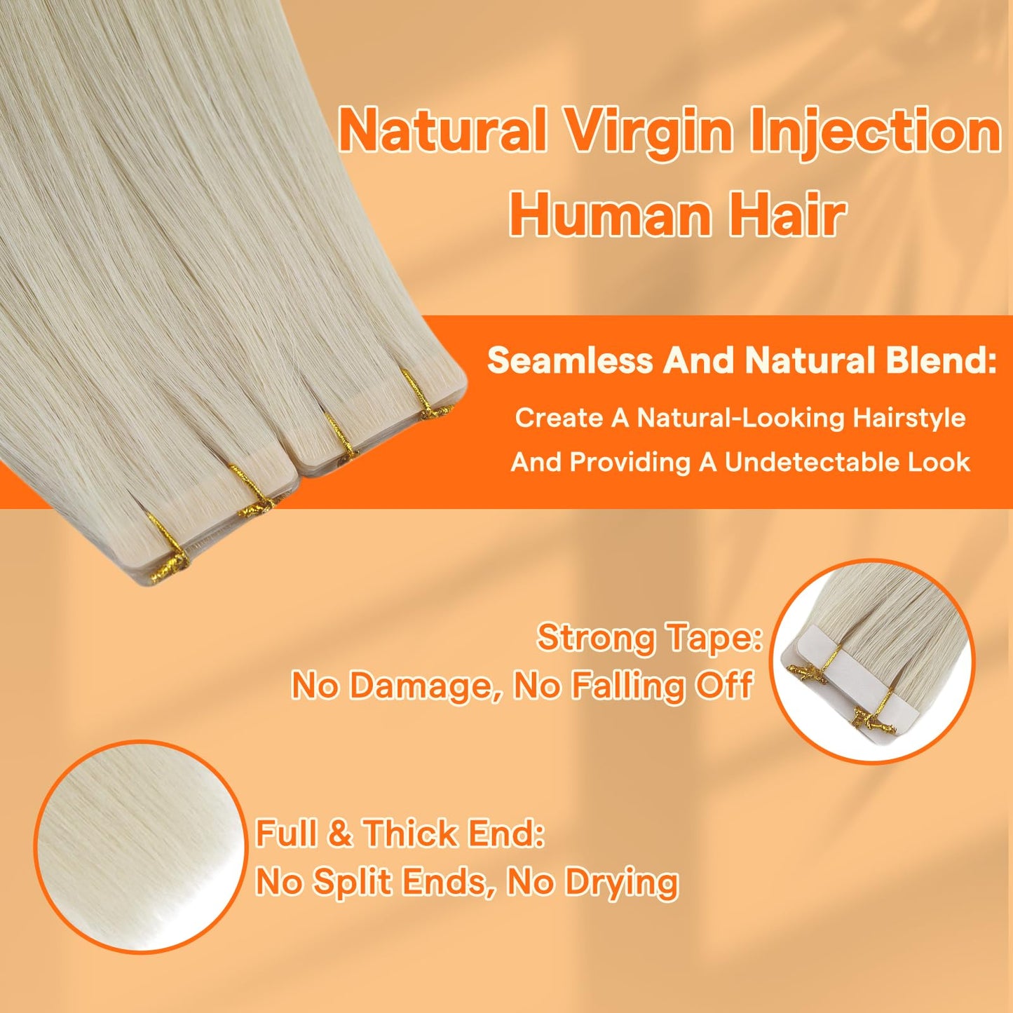 Full Shine Invisible Tape in Hair Extensions Blonde Machine Remy Tape in Extensions 22 Inch Straight Injection Real Human Hair f