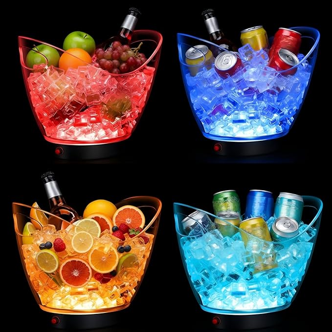 Umigy 4 Pcs LED Ice Buckets 2l Clear Plastic Beer Buckets with LED Light RGB Colors Changing Cooler Ice Container with Sta...