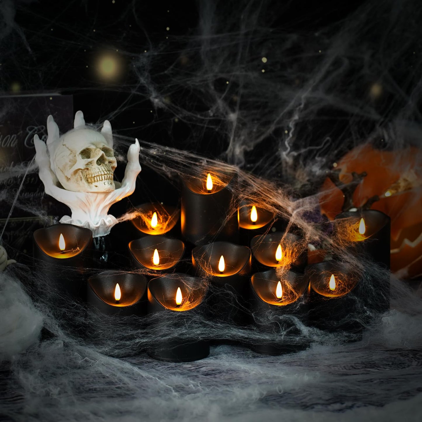 kakoya Flameless LED Candles Battery Operated with Remote and Timer,Flickering Electric Fake Plastic Pillar Candles Set of 12(D3 x H 3" 4" 5") Black