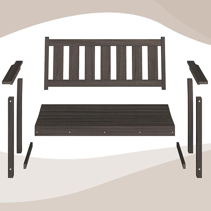 ACUEL HDPE Outdoor Bench – 50'' Weatherproof Durable Outdoor Bench, 2-Person Park Bench, Easy to Move, Multi-Purpose Design Ideal for Porch, Patio, Church, and School (Dark Brown)