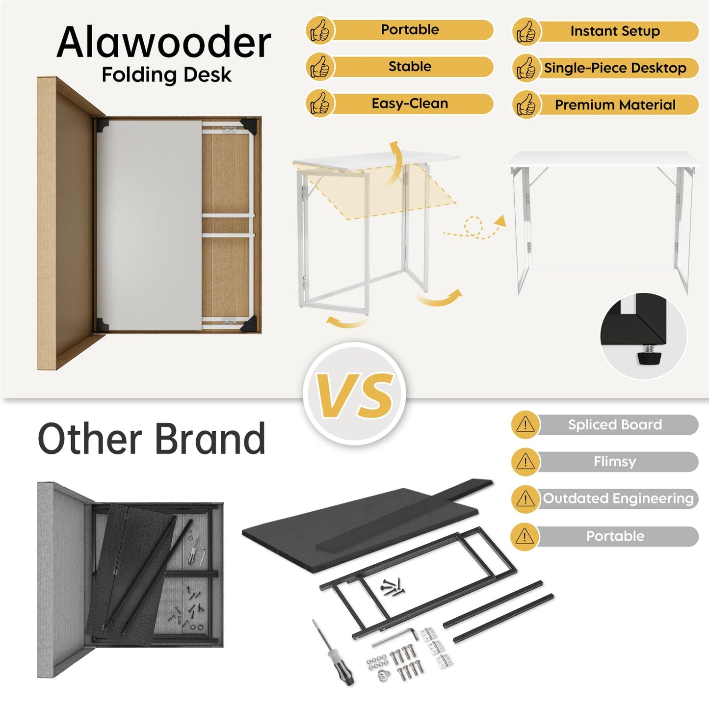 alawooder Folding Desk 30 Inch - Small Foldable Desk for Small Space Minimalist, Space Saving Collapsible Compact Desk Portable Table for Craft, Writing, Study and Work (No Assembly Required)