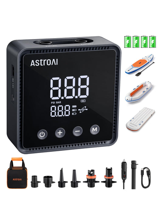 AstroAI P3 Cordless Electric Paddle Board Pump, 20PSI Rechargeable SUP Pump with 4000mAh Battery & 12V DC, Dual Stage Inflation & Deflation Auto-Off SUP Air Pump