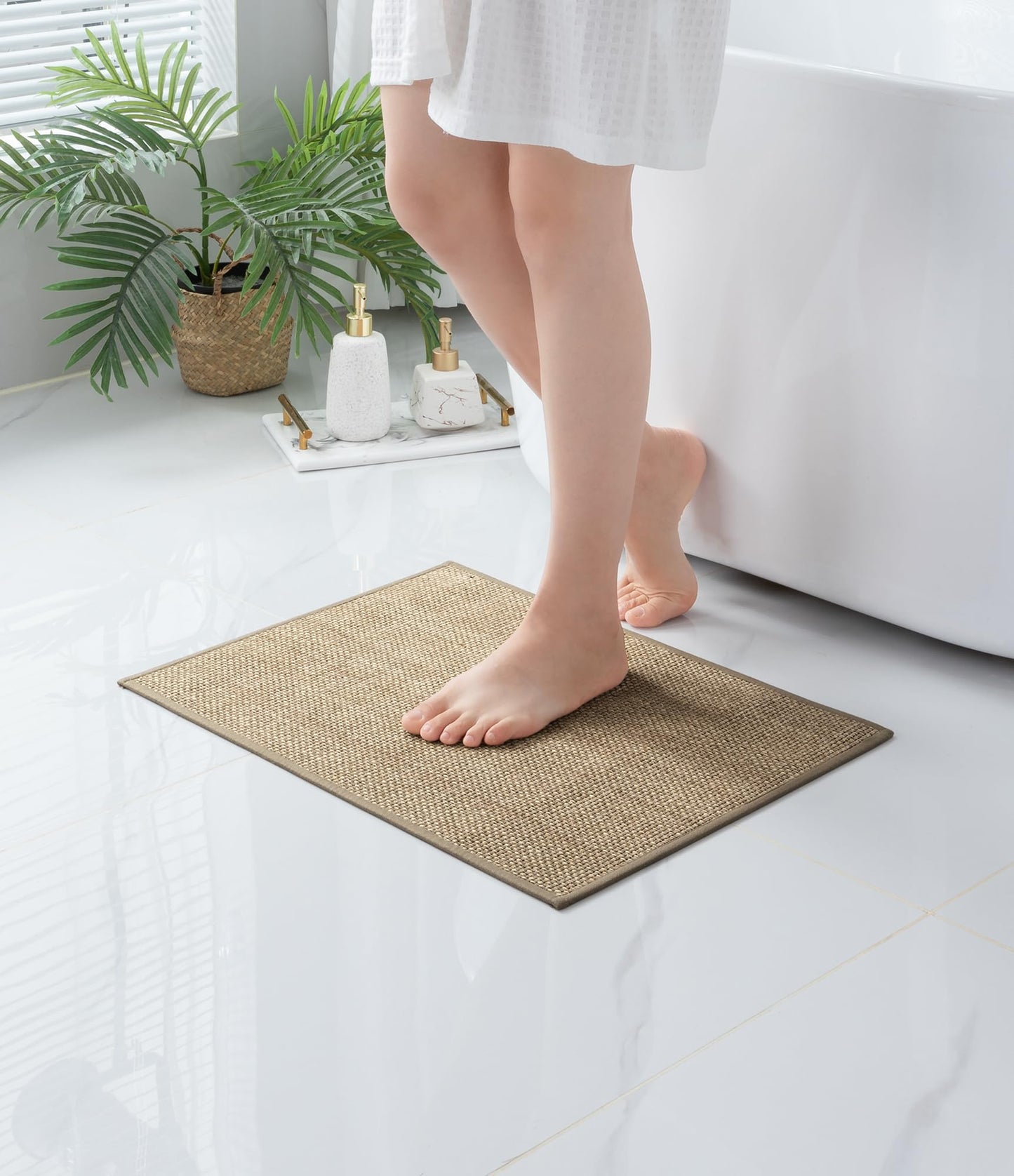 YIHOUSE Bathroom Rugs Mat 17x24- Small Non Slip Bath Mat Quick Dry Absorbent, Thin Bathroom Rugs Fit Under Door, Neutral Easy Jute Beige 17"x24"