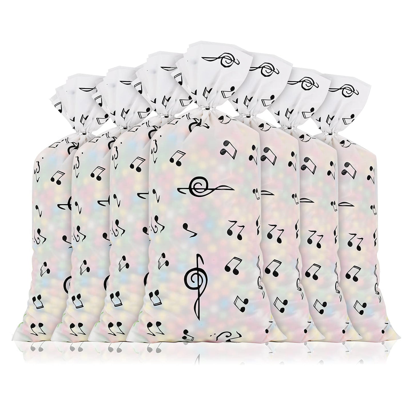 Lecpeting 100 Pcs Music Notes Treat Bags Music Cellophane Candy Bags Musical Party Favor with Twist Ties for Birthday Party Supplies