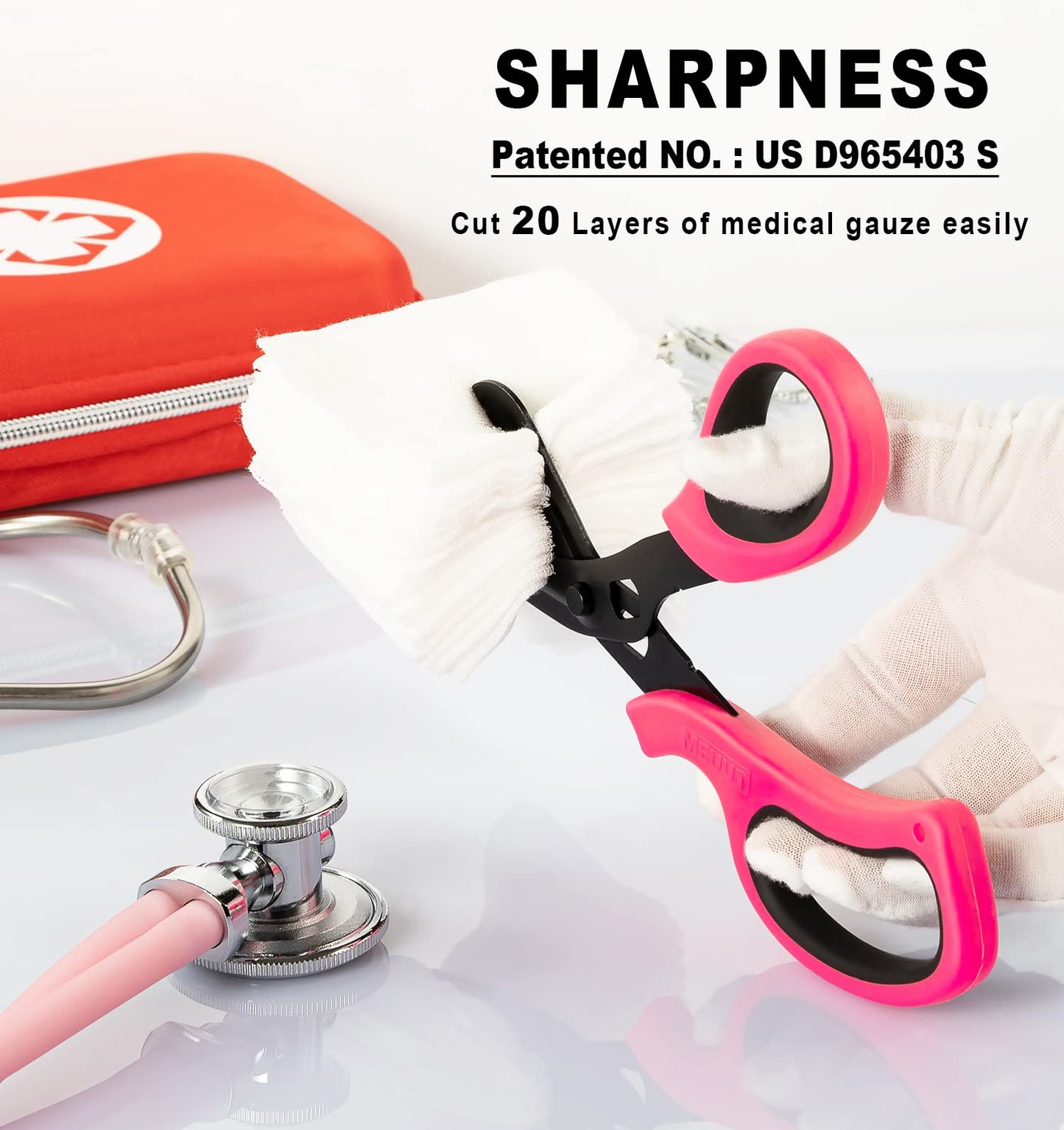 MEUUT 3 Pack Pen light & Medical Scissors-One Pantented Trauma Scissor Two LED Penlight with Pupil Gauge -8" Bandage Scissor for Nurse Doctor EMT
