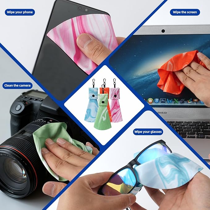 Colorful Glasses Cleaning Cloth Microfiber Wipes Portable Keychain Eyeglasses Lens Cleaner Cloth Wipe for Sunglasses Jewelry Electronics Camera