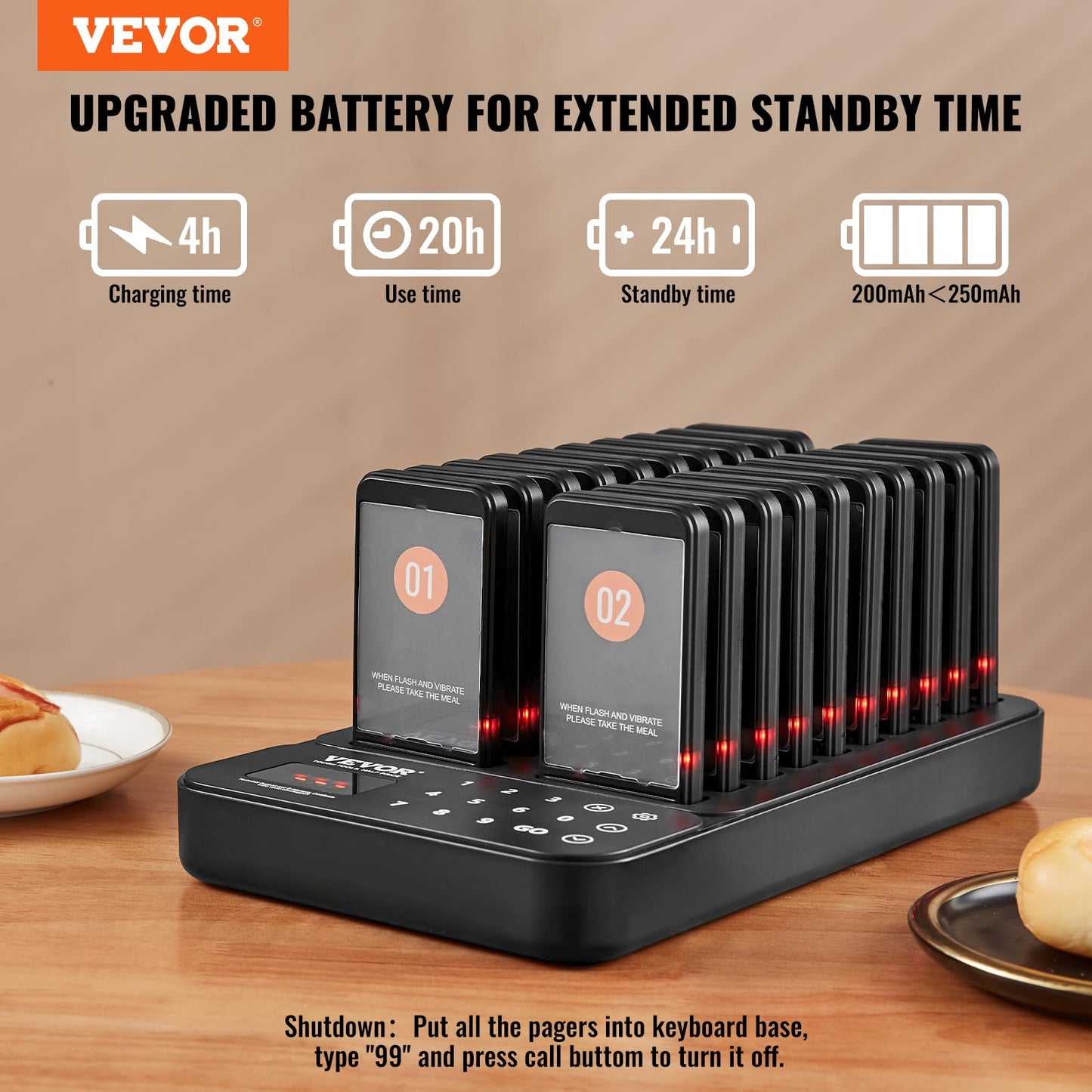 Vevor Restaurant Pager System, Wireless 400M Long Range Lineup Waiting Queue Signal, Guest Customer Calling Beepers With Vibrati