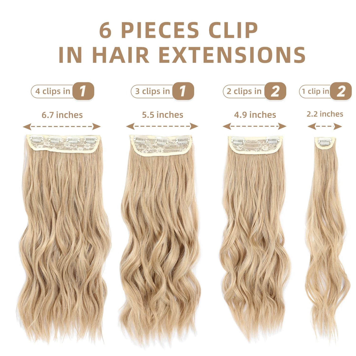 Fliace Clip in Hair Extensions, 6 PCS Natural & Blends Well Hair Extensions, Long Wavy Hairpieces(20inch, 6pcs, Light Brown Mix